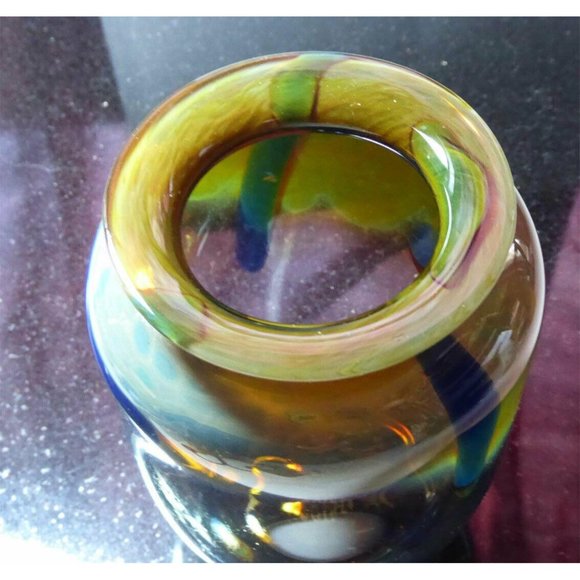 SIGNED A ALLISON Beautiful Art Glass Vase Almost 5" Tall - Picture 3 of 9